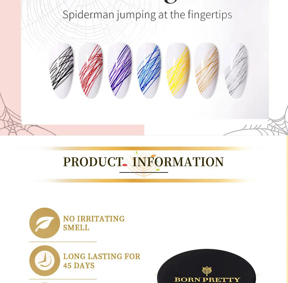 BORN PRETTY Spider Wire Gel Nail Polish 5ml - Flower Drawing & Creative Point-to-Line Nail Art Gel Varnish