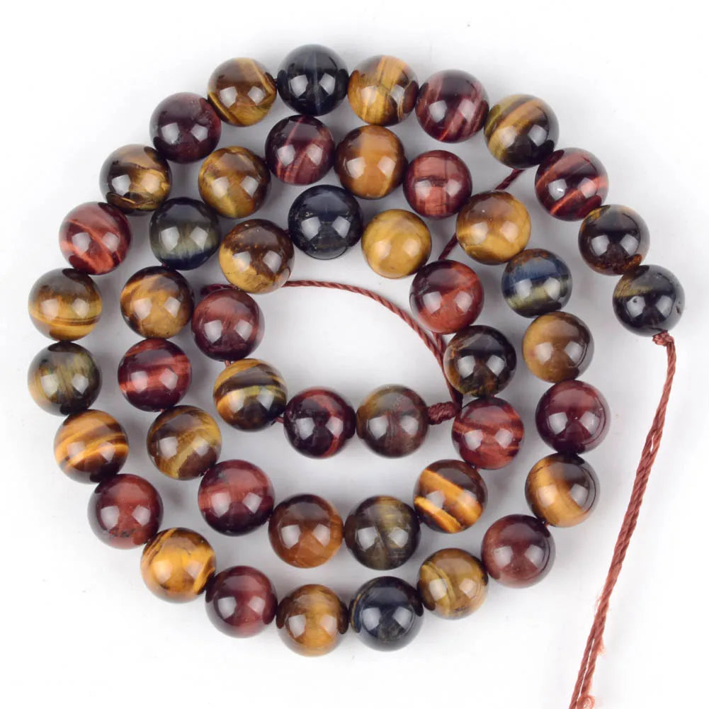 Natural Round Mixed Gemstone Beads — Tiger Eye, Amazonite, Lava, Turquoise, Agate, Jasper & Garnet Spacer Beads for DIY Bracelet