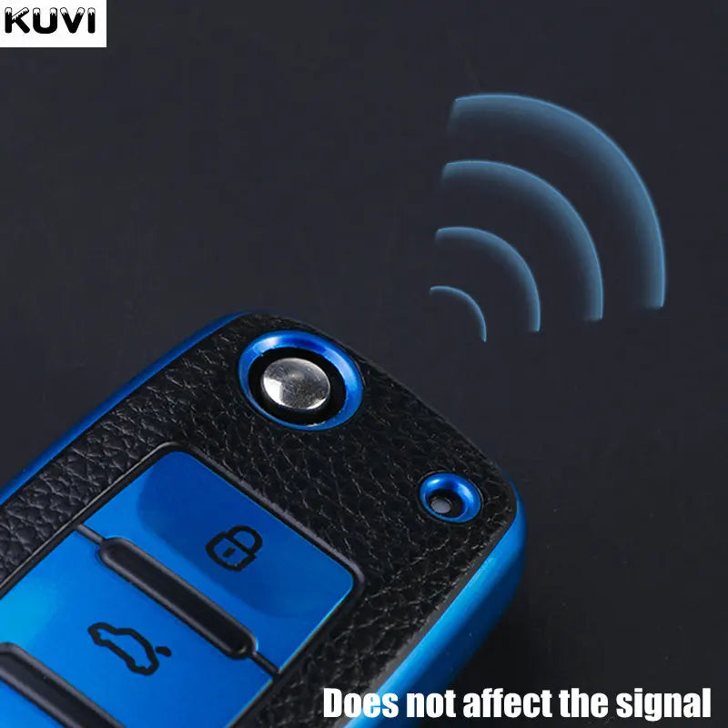Leather TPU Car Key Case Cover for Volkswagen & Skoda – Fits Polo, Golf, Passat, Tiguan, Beetle, Caddy, T5, Up, Eos, Octavia, Seat Leon, Altea