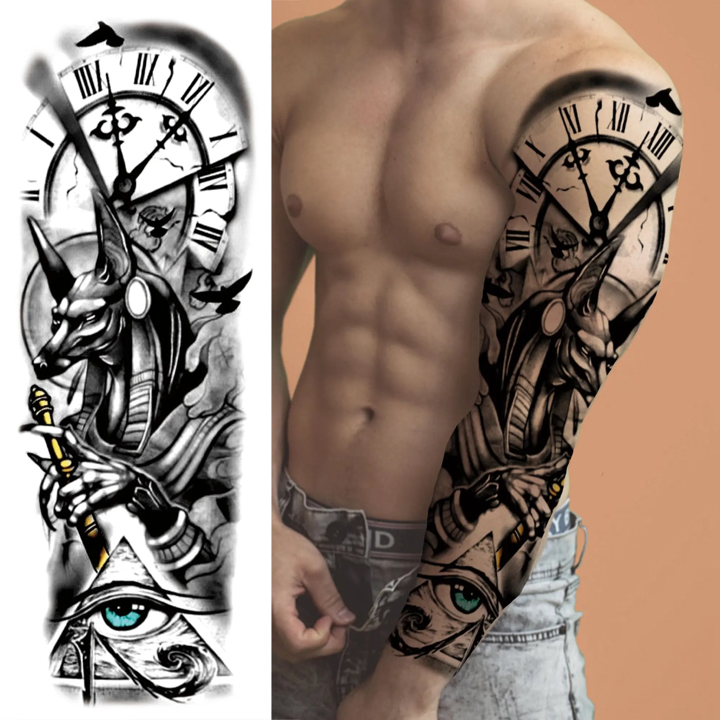 Temporary Tattoo Sleeve - Realistic Full Arm Skull Angel Maori Design Tattoo Sticker for Men & Women