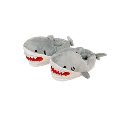 Feerldi Shark Winter Slippers — Cartoon Anime Slip-On Fish Slides for Girls, Boys & Women, Plush Open-Mouth Cotton Shoes