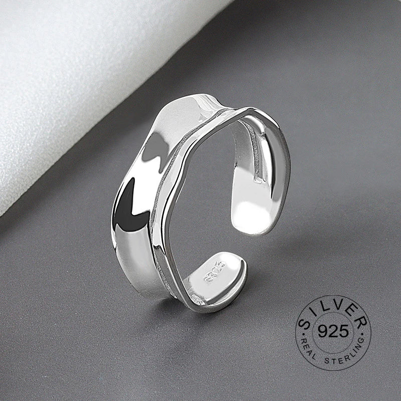 925 Sterling Silver Women’s Open Wave Ring – Irregular Wide Noodle Design Gift