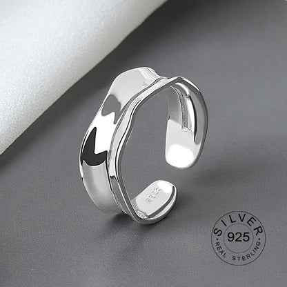 925 Sterling Silver Women’s Open Wave Ring – Irregular Wide Noodle Design Gift