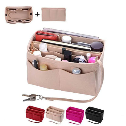 HHYUKIMI Felt Makeup Organizer Insert Bag – Portable Travel Cosmetic Handbag Purse Organizer for Various Brand Bags