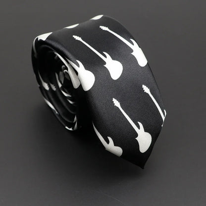 Musical Notes Slim Necktie - Silky Piano & Guitar Print Tie for Men & Women, Elegant Fashion Gift