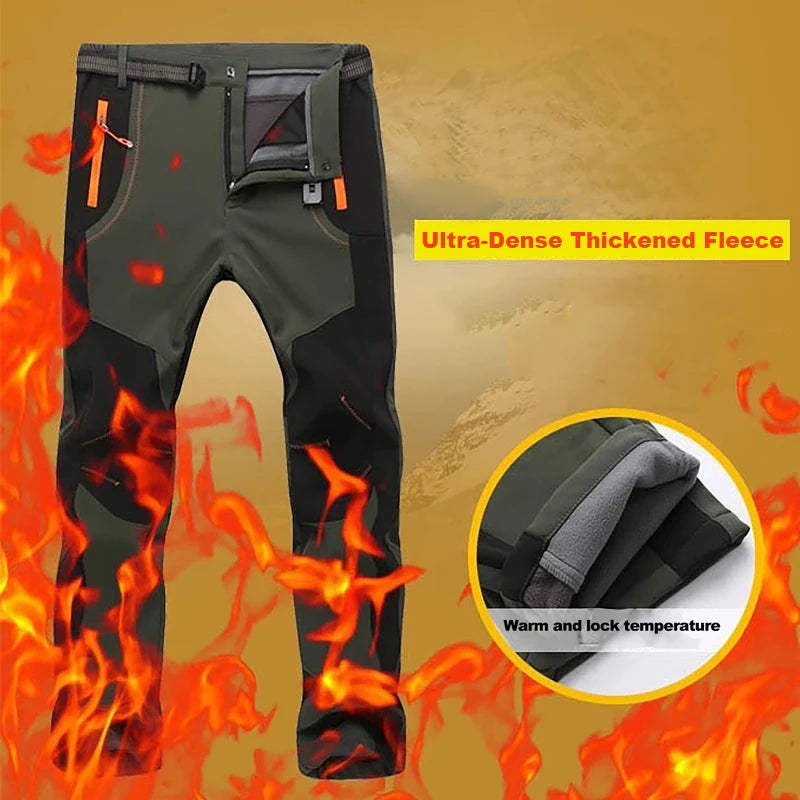 LNGXO Men’s Fleece Hiking Pants – Thick Warm Winter Waterproof & Windproof Soft Shell Ski, Trekking, and Camping Trousers