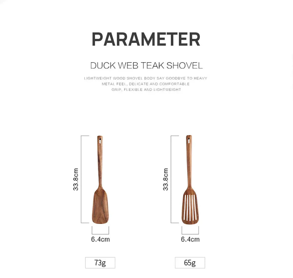 1-7pcs Teak Wood Tableware Set – Natural Wooden Spoons, Colander Spoon & Soup Skimmer Cooking Tool Kit