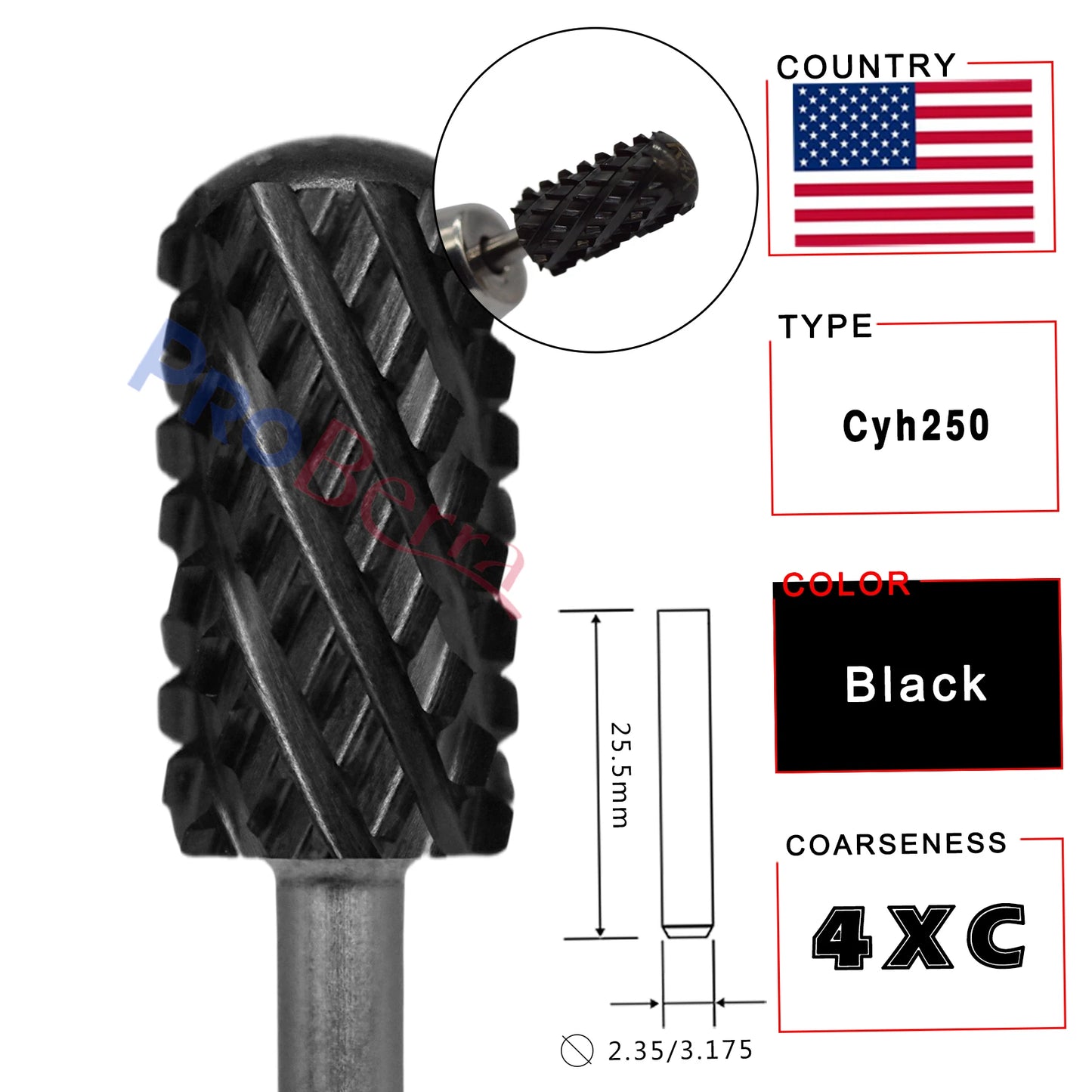 RolinStar 6.6 Large Barrel 4XC Nail Drill Bits – 7 Colors Gold, Silver, Dark Purple, Blue, Rainbow, Rose Gold Milling Tool