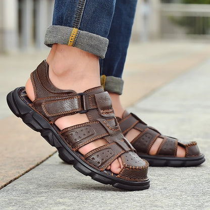 Men's Genuine Leather Casual Sandals - Breathable Summer Outdoor Walking Shoes
