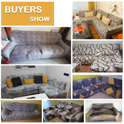 Stretch Sofa Cover - Printed Elastic Slipcover for L-Shaped Corner Couch, Living Room 1/2/3/4 Seat Protector