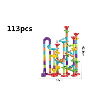 DIY Marble Run Race Track Set - 3D Maze Ball Roller Building Blocks Toy for Kids Creative STEM Play