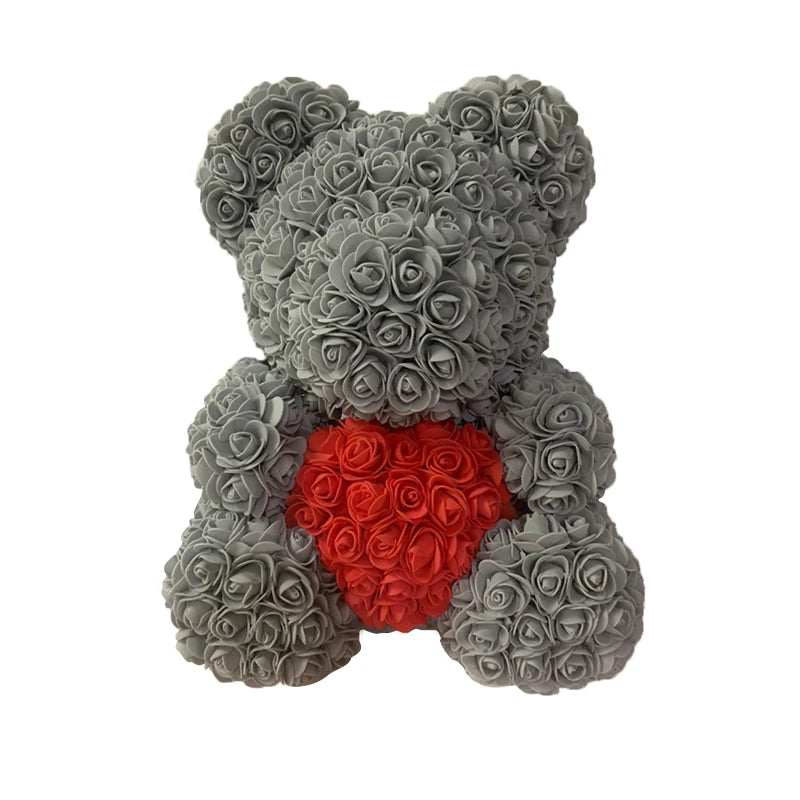 2024 40cm Rose Bear – Heart-Shaped Artificial Flower Teddy Bear for Valentine’s, Wedding, Birthday & Christmas Gifts