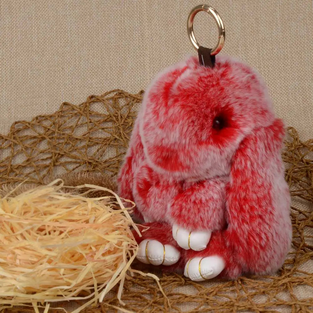 LFPU Genuine Rex Rabbit Fur Bunny Pendant Keychain – Fluffy Bag & Car Charm Jewelry for Women