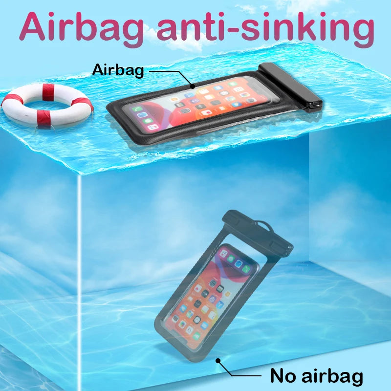 Floating Airbag Waterproof Swim Bag Phone Case - Compatible with iPhone 11/12/13/14 Pro Max, Samsung S23/S22, Xiaomi 13, Huawei P30/20 Lite