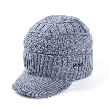 Unisex Warm Winter Beanie Hat - Stylish Fur Lined Soft Knit Cap with Brim, Thick Knitted Hats for Men and Women