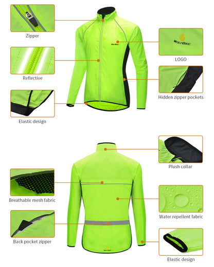 WOSAWE Men's Windproof Waterproof Cycling Jacket – Reflective MTB Bike Windbreaker & Vest