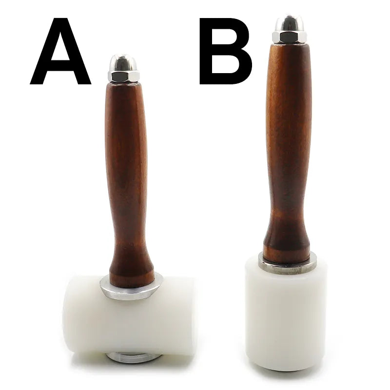 QJH Professional Leather Carve Hammer: Nylon Mallet with Wood Handle for Leathercraft Punching, Printing, and DIY Percussion