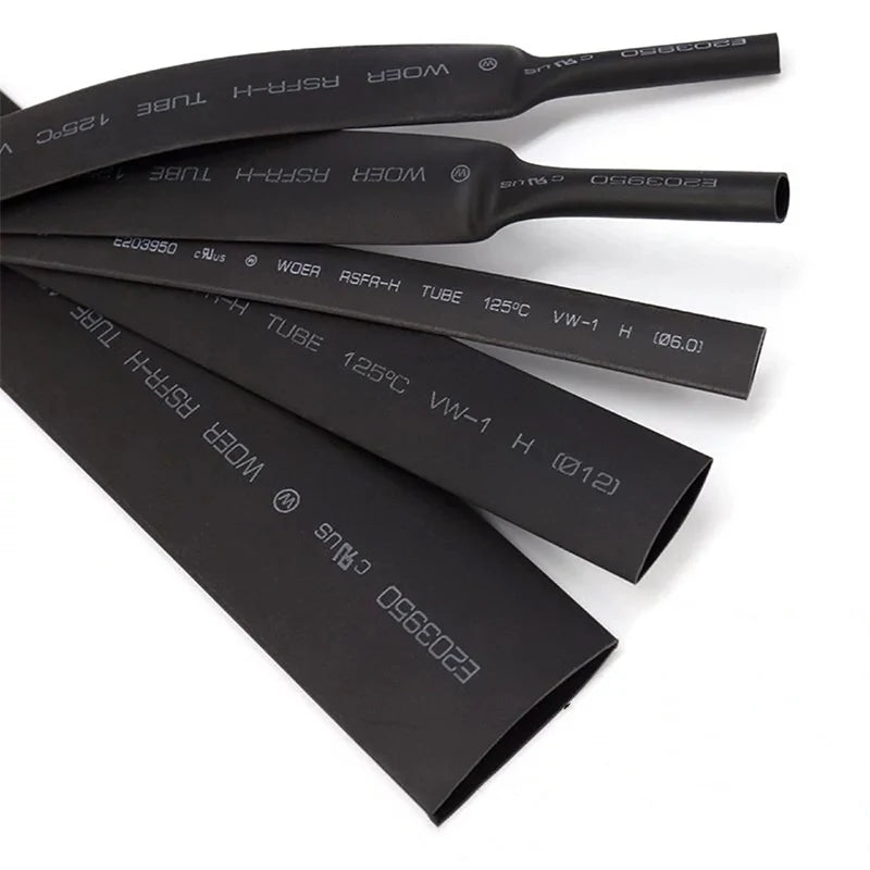 Black Polyolefin Heat Shrink Tube - 2:1 Ratio Insulated Wire Cable Sleeving Tubing Connector Protector 5M 100M