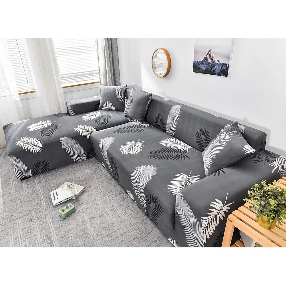 Stretch Sofa Cover - Printed Elastic Slipcover for L-Shaped Corner Couch, Living Room 1/2/3/4 Seat Protector