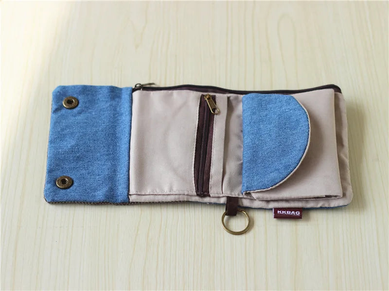 Handmade Three-Fold Fabric Wallet — Short Zipper Purse for Women & Men, Multi-Function Card & Key Holder for Teens