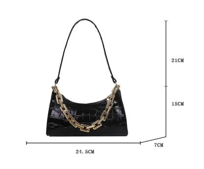 Fashion PU Leather Handbag for Women – Alligator Pattern Small Underarm Messenger Bag & Purse