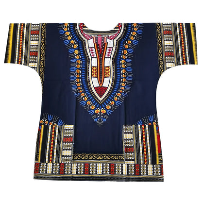 African Dashiki Cotton T-Shirt - Traditional Printed Unisex Fashion Top with Vibrant Ethnic Style Design