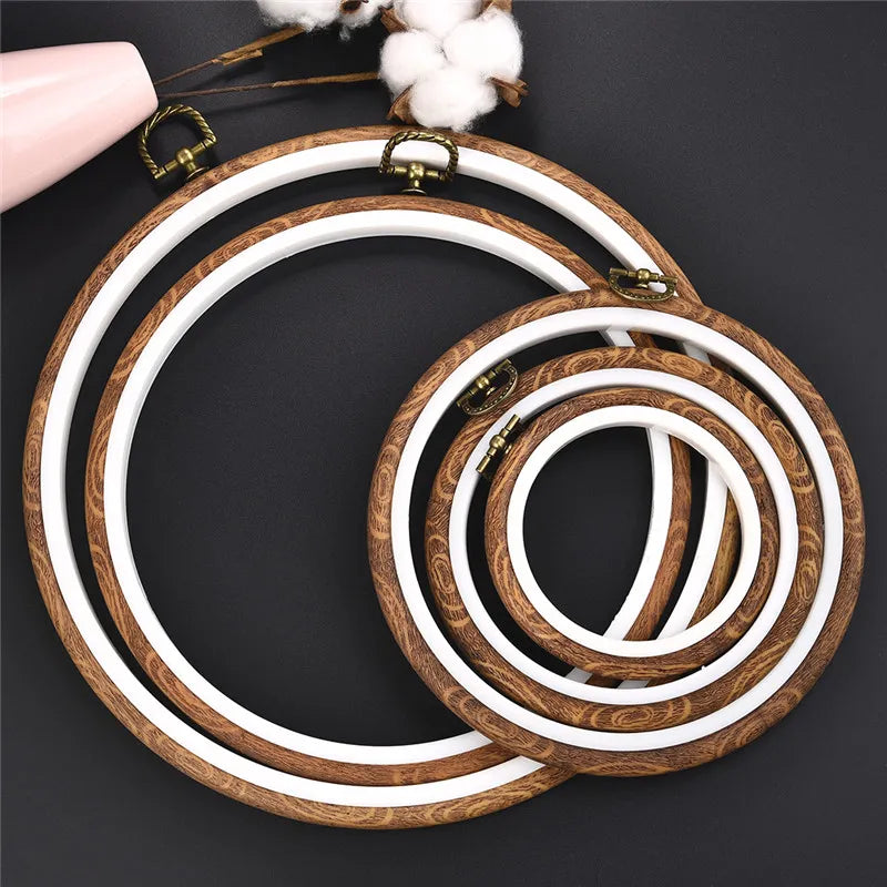 Embroidery Hoop Set - Round Wooden & Plastic Frames for DIY Cross Stitch & Needle Crafts - Sewing Tool