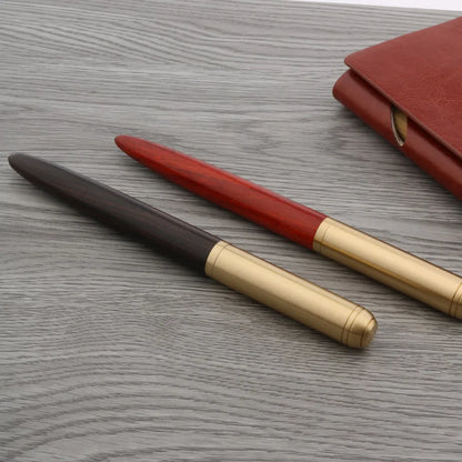 Luxury Copper & Ebony Wood Rollerball Pen – Brass Red Gold Ballpoint Writing Pen for Office & School
