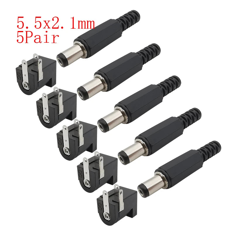 10Pcs DC Power Connectors 5.5x2.1mm & 3.5x1.3mm – Male Female Jack Socket, Nut Panel Mount DC Power Adapter Connector