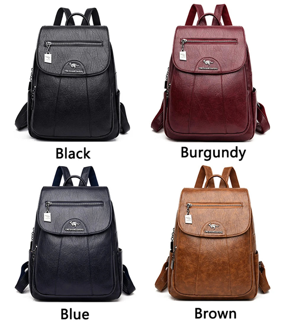 Women's Backpack 2022 - High-Quality Soft Leather, Large Capacity, Leisure Travel & School Bag for Teenage Girls - Black Mochila