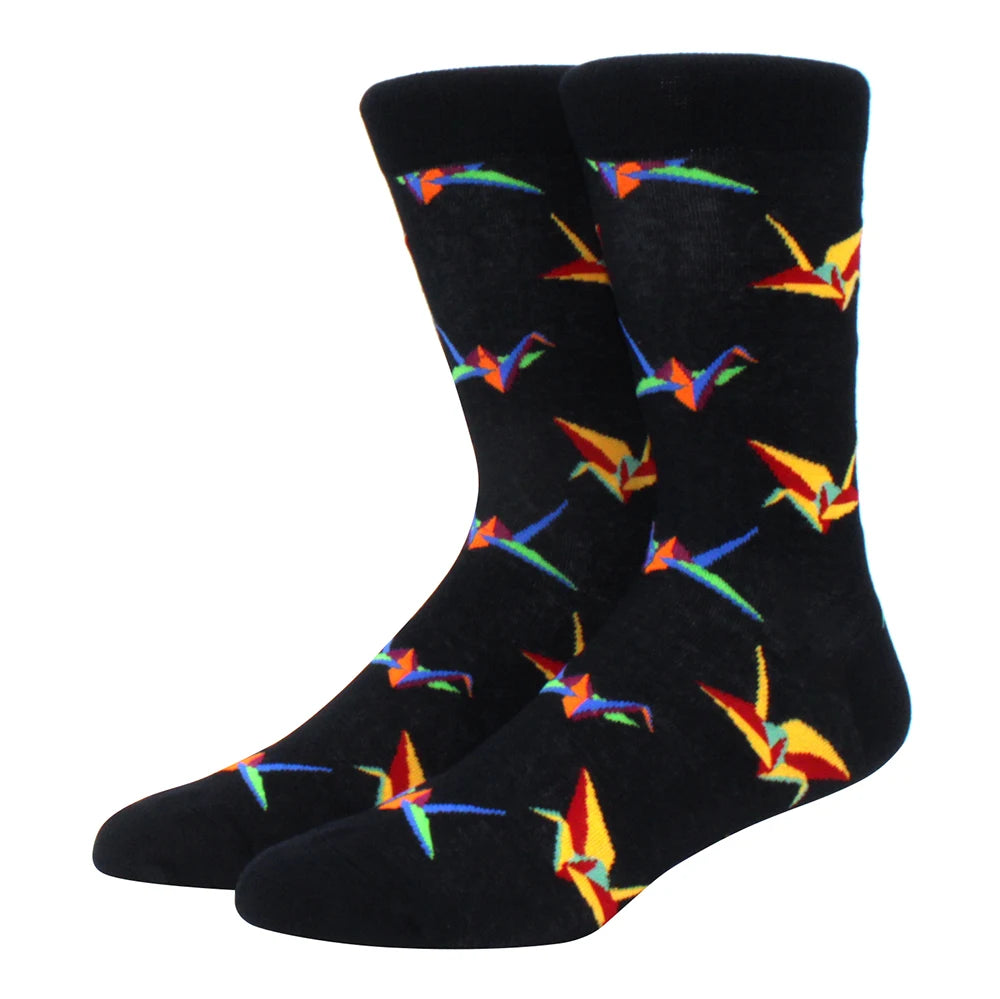 Men's Colorful Combed Cotton Jacquard Crew Socks - Striped Business Casual Dress Socks