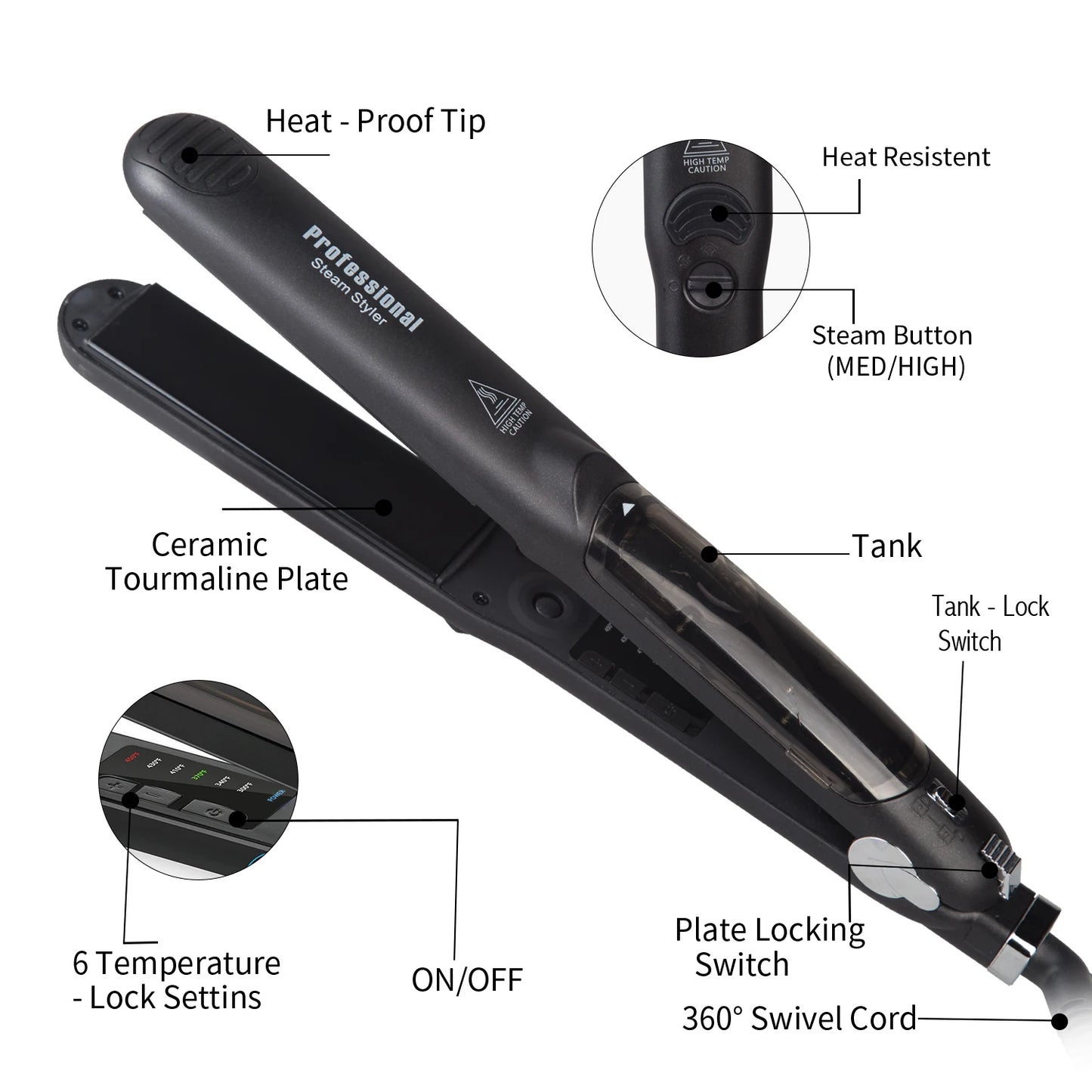 Professional Steam Hair Straightener – Ceramic Vapor Flat Iron, 450℉ Heat with Argan Oil Treatment for Hair Care