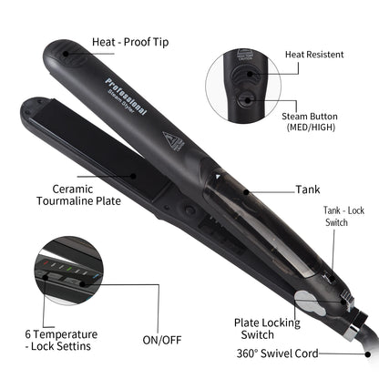 Professional Steam Hair Straightener – Ceramic Vapor Flat Iron, 450℉ Heat with Argan Oil Treatment for Hair Care