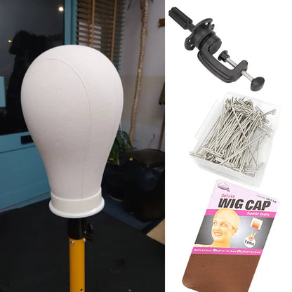 Canvas Wig Head Stand 21-24 Inch – Mannequin for Hairstyling, Wig Making & Display with Support Holder
