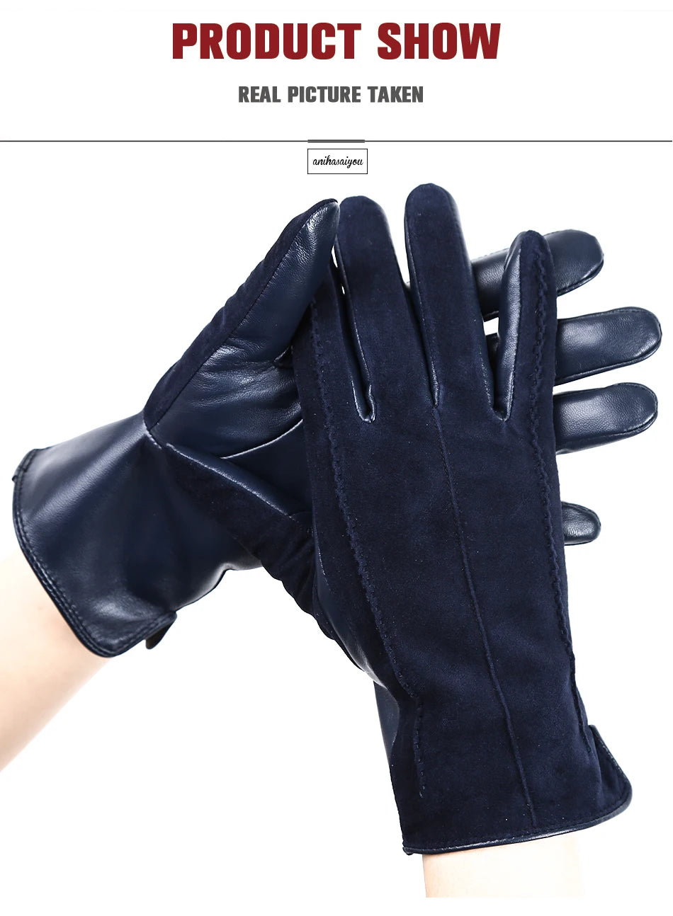 Women’s Winter Touch Gloves – 50% Genuine Leather & 50% Suede, Colorful Warm Leather Gloves
