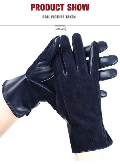 Women’s Winter Touch Gloves – 50% Genuine Leather & 50% Suede, Colorful Warm Leather Gloves