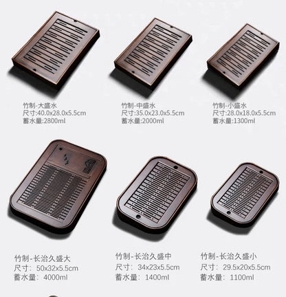 Natural Bamboo Wood Tea Tray – Rectangle Tea Set with Drainage, Water Storage Board for Chinese Tea Cups, Home Accessories