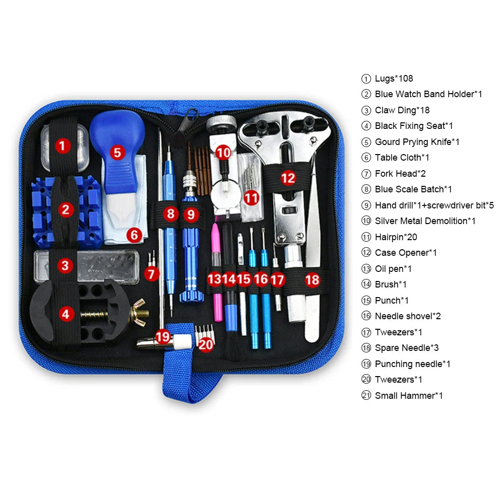 212PCS Watch Repair Tool Kit – Professional Clock & Watchmaker Opening Set with Screwdriver, Hammer, Pry Knife & Band Link Tools