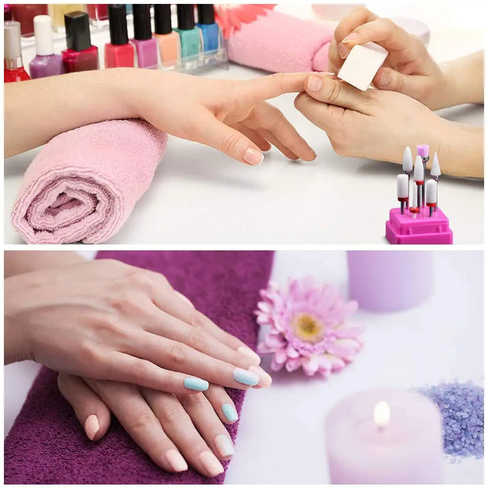 7PCS Ceramic Nail Drill Bit Set – Manicure Tools for Gel Polish, Cuticle Care with Holder