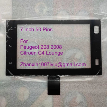 7 Inch Touch Screen Digitizer - 50-Pin Black Glass Replacement for Peugeot 208/2008 & Citroën C4 Car DVD GPS Radio