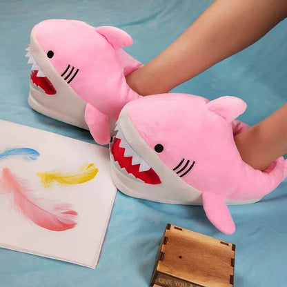 Feerldi Shark Winter Slippers — Cartoon Anime Slip-On Fish Slides for Girls, Boys & Women, Plush Open-Mouth Cotton Shoes