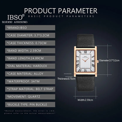 IBSO Ultra-Thin Rectangle Dial Men's Quartz Watch – Luxury Business Style, Genuine Leather Strap, Waterproof