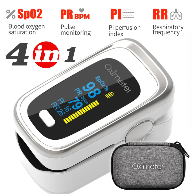 KIUZOU Finger Pulse Oximeter – SPO2, PR, PI, RR Blood Oxygen Saturation & Heart Rate Monitor, OLED Display