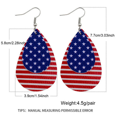American Flag Leather Earrings - Star Stripe Teardrop Statement Jewelry for Independence Day & Patriotic Style