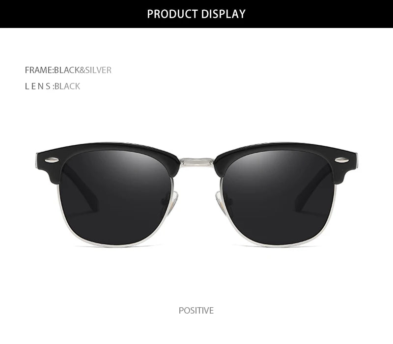 Classic Half Frame Polarized Sunglasses – Retro Rivet Design for Men & Women, Anti-Glare Black Travelling Shades