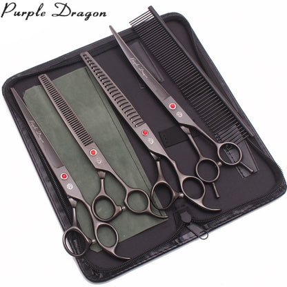 8-inch Purple Dragon Japan 440C Dog Grooming Scissors – Curved Chunker & Thinning Shears with Case (Model Z3015)