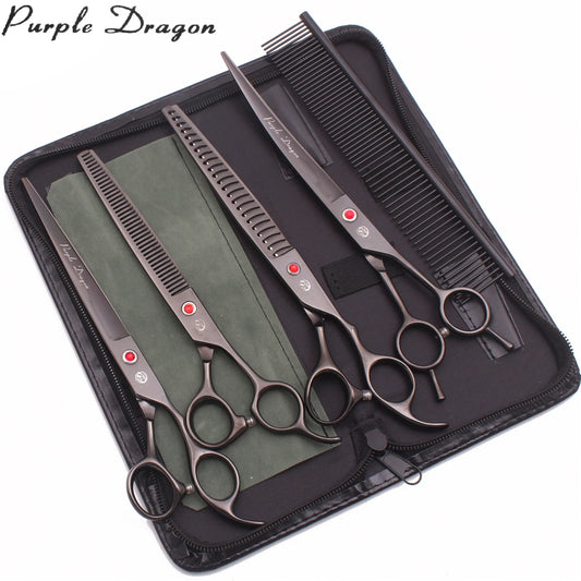 8-inch Purple Dragon Japan 440C Dog Grooming Scissors – Curved Chunker & Thinning Shears with Case (Model Z3015)