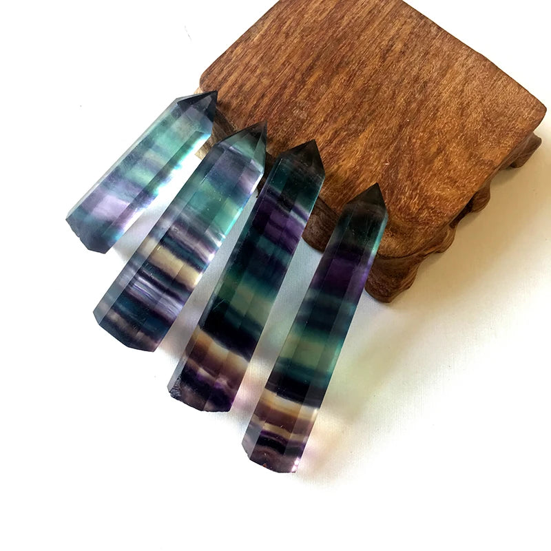Natural Fluorite Crystal Wand — Colorful Striped Quartz Stone Point for Healing & Energy Treatment (4-7cm)