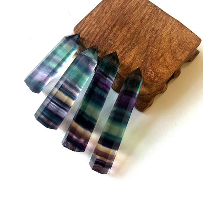 Natural Fluorite Crystal Wand — Colorful Striped Quartz Stone Point for Healing & Energy Treatment (4-7cm)