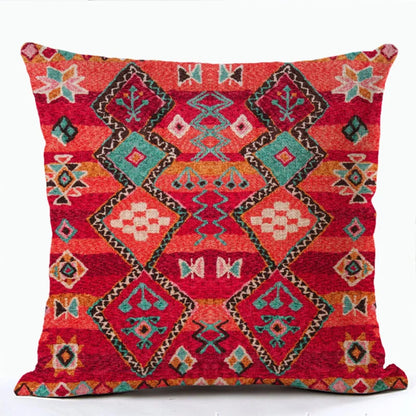 Bohemian Linen Cushion Cover – Multicolor Ethnic Geometric Pattern Decorative Pillow for Living Room Sofa